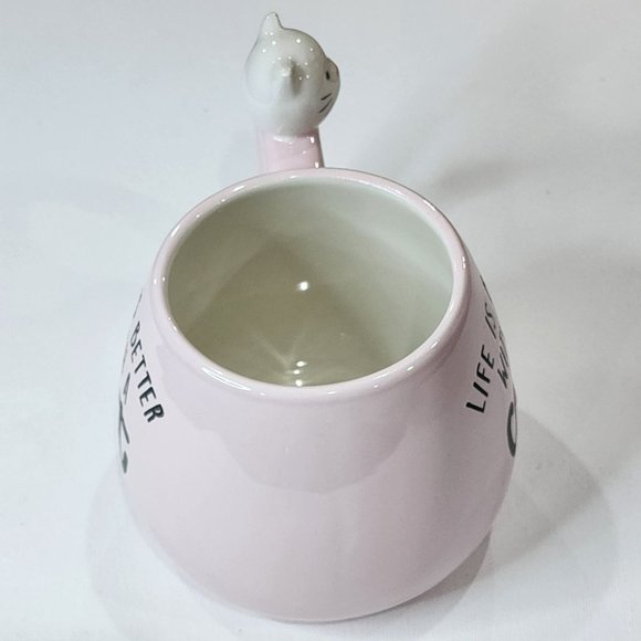 Set of 2 Life Is Better With a Cat Kitten Figurine Pink Ceramic Coffee Mug 16oz - Picture 9 of 16